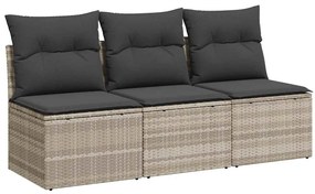 3 személyes világosszürke polyrattan kerti kanapé párnával
