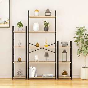 Intenso Home 5 szintes nyitott könyvespolc 29 x 144cm (Aranytölgy) | Univerzális tároló állvány fém lábakkal