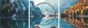 Kép - Csónakok a Braies-tónál (órával) (90x30 cm)