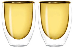 2 db-os boroszilikát üvegből készült pohár sárga belső üveggel