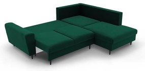 Zöld bársony kinyitható tárolóhelyes sarokkanapé (jobb oldali-L alakú) Kyoto – Cosmopolitan Design