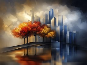 Vászonkép Canvas Város Felhőkarcolók Fák Ősz 100x75