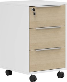 HOMCOM 3 Fiókos Íróasztali Fiók Kerekekkel és Zárral, 2 Kulccsal, Mobil Irattároló Szekrény Tanulószobába 40x40x63,5 cm Fehér és Tölgy | Aosom