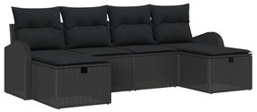 6 részes Kert Sofa Szett Párnákkal Fekete Poli Rattan