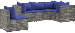 vidaXL 5 részes szürke polyrattan kerti ülőgarnitúra párnákkal