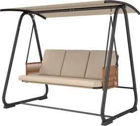 Outsunny 3 személyes hollywood-stílusú kerti hinta állítható napellenzővel, levehető légáteresztő ülőpárnával és rattan karfákkal — UPF30+, 360 kg teh