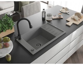 Mexen Elias, 1 kamrás gránit mosogató 795x480x200 mm és Elia mosogató csaptelep, szürke, 6511-71-670101-70-B
