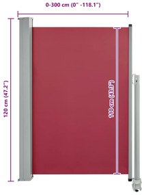 piros behúzható oldalsó teraszi napellenző 120 x 300 cm