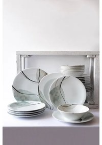24 részes porcelán étkészlet, szürke/zöld