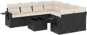 vidaXL 9 részes fekete polyrattan kerti ülőgarnitúra párnákkal