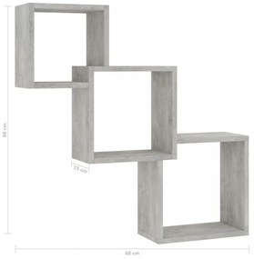 betonszürke kocka alakú szerelt fa fali polcok 68x15x68 cm