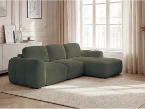 Zöld buklé kinyitható-tárolóhelyes sarokkanapé (jobb oldali-heverő résszel) Montaigne – Bobochic Paris