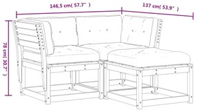 3 részes tömör duglászfenyő kerti ülőgarnitúra párnákkal