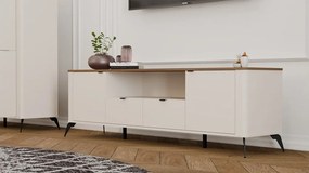 RTV CORDOBA 2D2S TV állvány 186x43x11.5 cm, kasmír, fekete lábakkal, tölgy fedlappal
