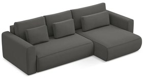 Sötétszürke bársony kinyitható-tárolóhelyes sarokkanapé (jobb oldali-heverő résszel) Kapua – Makamii