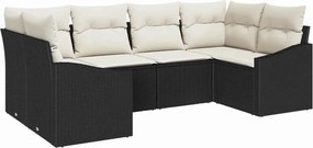 vidaXL Kanapé Szett párnával 6 pcs Fekete polirattan