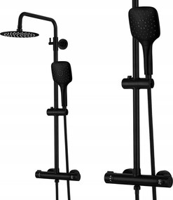 Fekete Zuhanyszett Zuhanyoszlop Fém Esőztetővel 20 CM