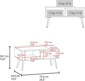 Dohányzóasztal 45x30x60 cm fehér FUR1819-1