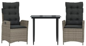 vidaXL 3 részes szürke polyrattan kerti étkezőgarnitúra párnával