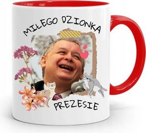Piros Vicces Bögre Jaroslaw Kaczynski fényképes nyomattal