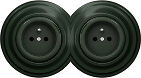 Kliklap - Dupla retro háztartási fali aljzat kerettel 230V zöld