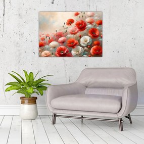 Üveg kép - Pipacsok festménye (70x50 cm)