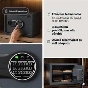 Kis otthoni széf, elektronikus kódzár, pénzhez és dokumentumokhoz, 350x250x250 mm: DORIAN