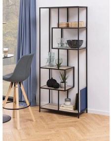 Fekete-natúr színű könyvespolc tölgyfa dekorral 77x185 cm Seaford – Actona