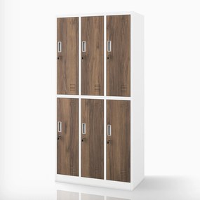IGOR fehér / dió színű, 6 ajtós Eco Design BHP öltözőszekrény, 900 x 1850 x 450 mm