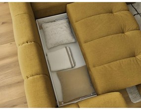 Mustársárga kinyitható-tárolóhelyes sarokkanapé (jobb oldali-L alakú) Fuji – Bobochic Paris