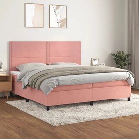 rózsaszín bársony rugós ágy matraccal 200x200 cm