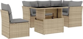 vidaXL 6 részes bézs polyrattan kerti ülőgarnitúra párnával