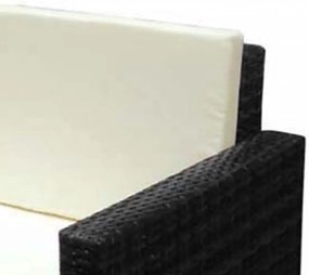2-részes fekete polyrattan kerti bútorszett párnákkal