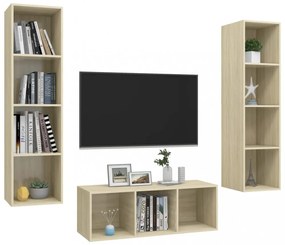 3 részes tölgyszínű szerelt fa TV-szekrény szett