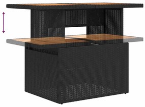 vidaXL 5 részes fekete polyrattan akácfa kerti kanapészett párnákkal