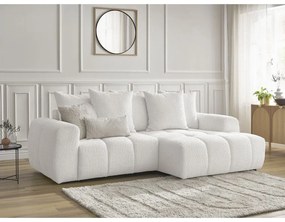 Fehér buklé kinyitható-tárolóhelyes sarokkanapé (jobb oldali-heverő résszel) Roxelane – Bobochic Paris