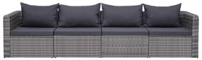 4-részes szürke polyrattan kerti ülőgarnitúra párnákkal
