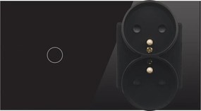 Fénykapcsoló 1G Szimpla Üveg Konnektor Dupla Fekete