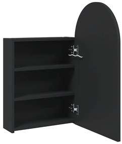 fekete ívelt tükrös fürdőszobaszekrény LED-del 42 x 13 x 70 cm