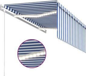 Kék/fehér redőnyös, LED-es, szélérzékelős napellenző 3,5x2,5 m