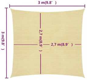 bézs HDPE napvitorla 160 g/m² 3 x 3 m