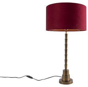 Art Deco asztali lámpa bronz bársony árnyékolóval, piros 35 cm - Pisos