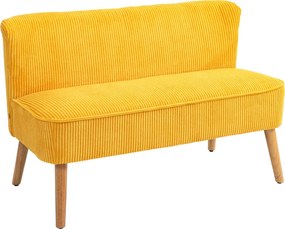 HOMCOM kétszemélyes kanapé, elegáns skandináv dizájn, tömörfa váz, 150 kg-ig, sárga