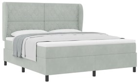 Boxspring Ágy Matracal - Világosszürke, 180x200 cm, Bársony