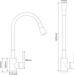 Gamma Flex 3000, álló mosogatócsaptelep flexibilis karral, matt fehérarany, GMA-BFX-3000WHGD