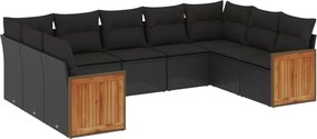 vidaXL 9 részes fekete polyrattan kerti ülőgarnitúra párnákkal