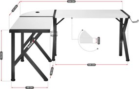 Sarok gamer asztal , 154x117cm, fém / MDF, fehér