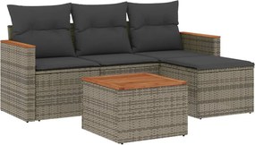 vidaXL 5 részes szürke polyrattan kerti ülőgarnitúra párnákkal