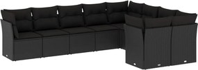 vidaXL 9 részes fekete polyrattan kerti ülőgarnitúra párnákkal
