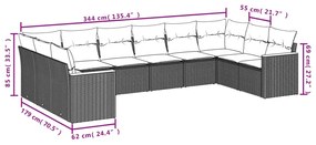 10 részes szürke polyrattan kerti ülőgarnitúra párnákkal